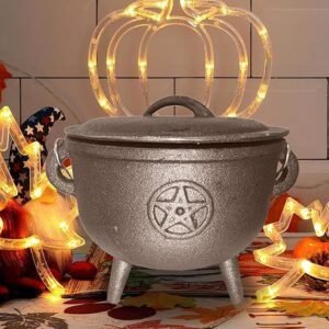 Cauldron Bruja de Hierro Fundido Pentagrama Negro con Mango y piernas - Perfecto para Halloween y Cosplay de Brujas