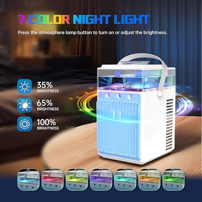 Aire Acondicionado Portátil 4 en 1 Mini Enfriador de Aire Personal USB con Ventilador de Enfriamiento y 7 Colores LED - Opiniones y Características