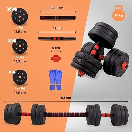 Opiniones Mobiclinic® Fitness: Mancuernas ajustables 2 en 1 ExtenFit - Peso de 2-20 kg - Incluye mancuernas y barra de extensión