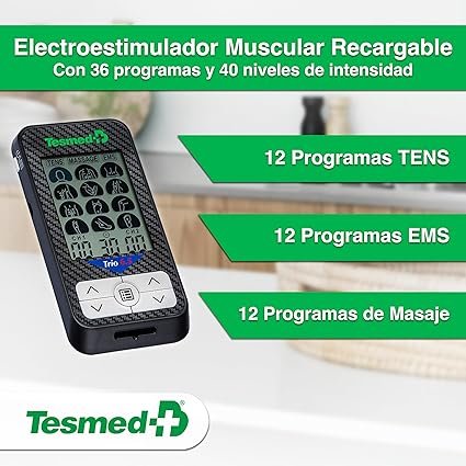 Electroestimulador muscular TESMED Trio 6.5 recargable - 36 programas, 40 niveles de intensidad, EMS, TENS y masaje. Opiniones y descripción del producto.