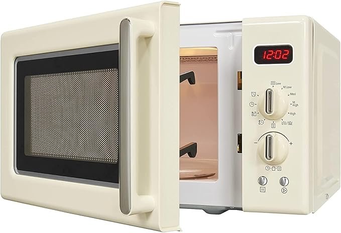 Microondas retro exquisito de 700W con grill vintage.