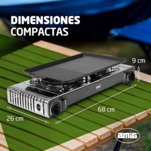 Hornillo Camping Gas con 2 Quemadores y Plancha Parrilla de Fundición - Opiniones Amig.
