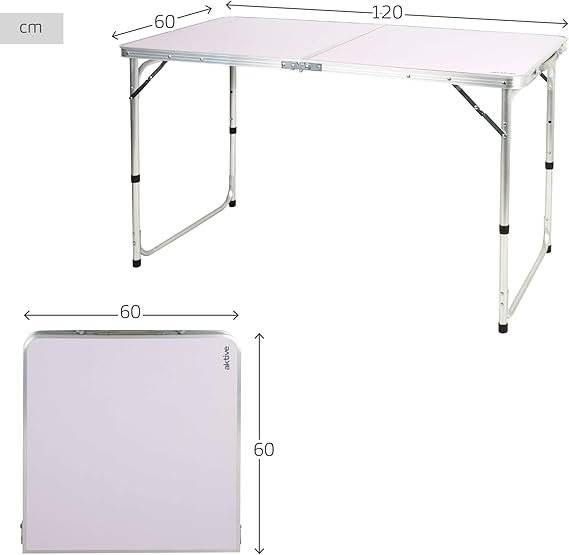 AKTIVE Mesa Plegable Malva 120x60x54/60/70 cm Altura Ajustable Topes Antideslizantes Soporta 30 kg