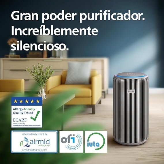 Philips PureProtect Serie 3200: Purificador de aire con filtro HEPA eficaz. Imagen del purificador de aire Philips PureProtect Serie 3200 con filtro HEPA, ideal para purificar el aire de tu hogar.