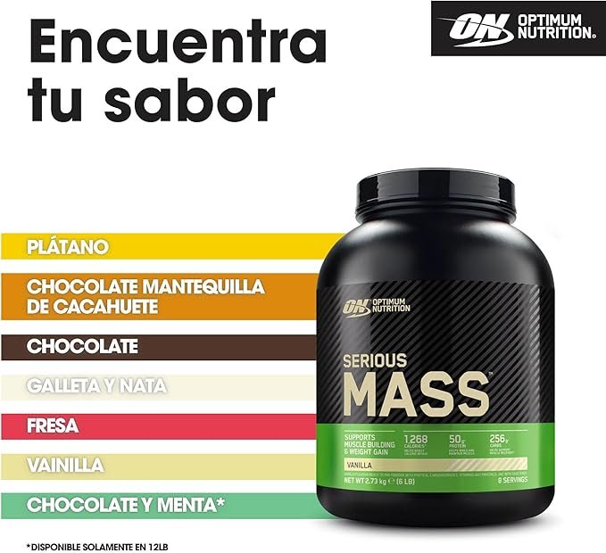 Optimum Nutrition Serious Mass Proteína en Polvo Alta en Calorías - Ganador de Masa Muscular con 25 Vitaminas y Minerales. ¡Haz crecer tu masa muscular de forma efectiva! Aprovecha esta potente fórmula y alcanza tus objetivos fitness. Compra ya la tuya.