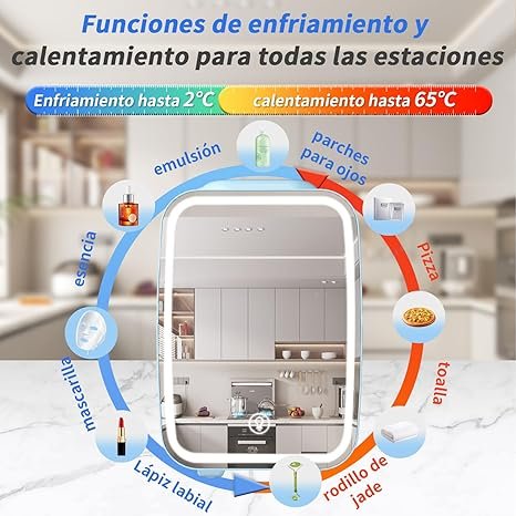 Mini Nevera para Dormitorio con Espejo LED - ¡Mantén tus productos de skincare frescos y a la mano! Compra YA tu pequeña nevera portátil de 4L YASHE.