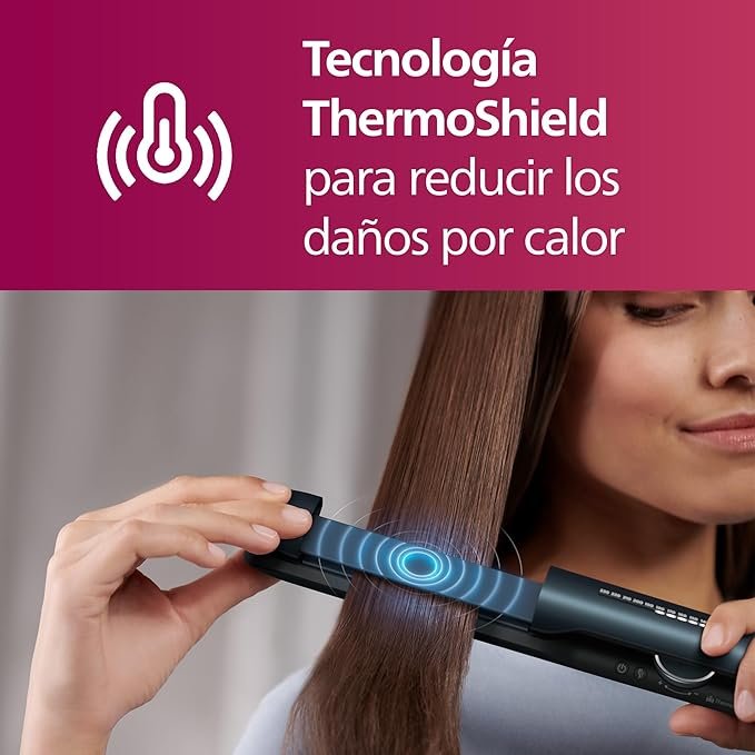 Philips Plancha de pelo serie 7000 con tecnología ThermoShield, Iones, Placas de 105mm de Largo Flotantes con Aceite de Argan. Encuentra la mejor plancha de pelo con tecnología ThermoShield y placas de 105mm de largo flotantes. Cuida tu cabello con aceite de argán. ¡Consigue un alisado perfecto y protege tu cabello!