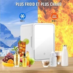 Nevera para el Dormitorio con Espejo de Led 8L, Caliente y Frío, Skincarefridge - Ideal para Casa y Coche - Opiniones y Características Completa - ¡Conserva tus productos de belleza en perfecto estado!