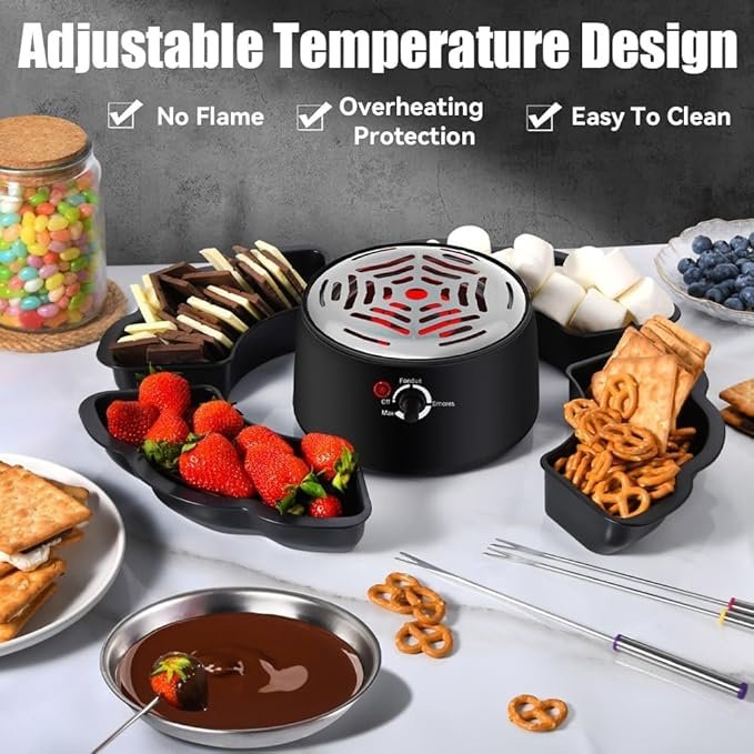 Mejor Fondue de Chocolate 2 en 1 con Temperatura Ajustable - Kit de Tostado para Casa - Precio y Calidad.
