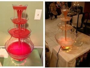 Fuente floral de plástico con luces LED para tartas de boda.