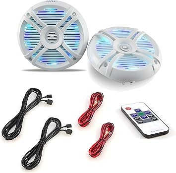 Par de Altavoces Marinos Pyle de 6.5" Altavoces marinos de 6.5" Pyle, impermeables y duales para disfrutar de un sonido estéreo de alta calidad en tus aventuras acuáticas. ¡No te quedes sin el tuyo!