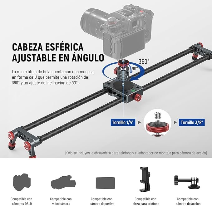 Deslizador de cámara de Fibra de Carbono NEEWER con rótula de 360 °/Pinza para teléfono - Opiniones y Características