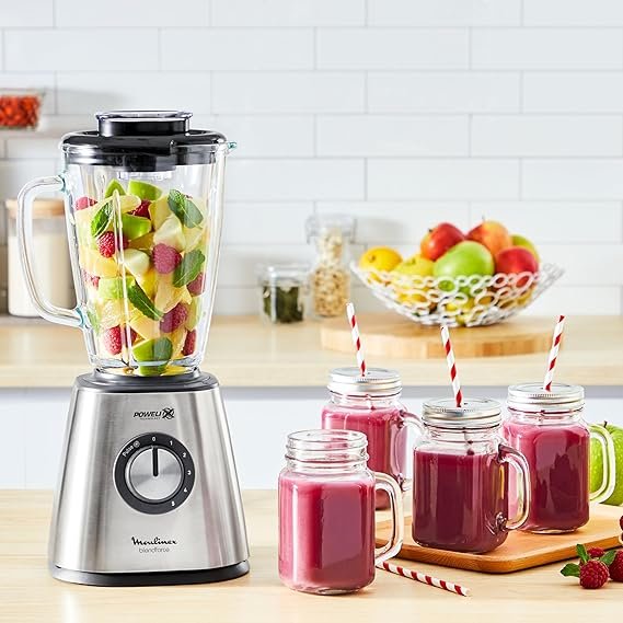 Moulinex batidora de vaso potente, 5 velocidades, función Pulse, 6 cuchillas Powelix, opiniones y reseñas.