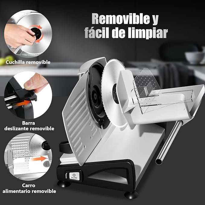 Cortadora de Fiambre con Motor DC Silencioso de 200W - Cortafiambres Eléctrico para Jamón con Opiniones - Producto de Alta Calidad