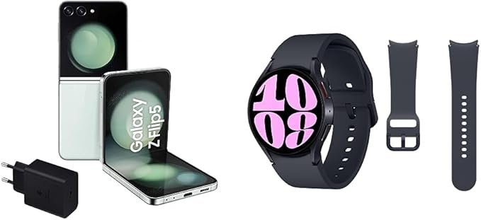 Opiniones SAMSUNG Galaxy Z Flip5, 256 GB + Cargador 45W - Teléfono Móvil Plegable, Verde Claro Galaxy Watch6 4G LTE, 40 mm + Correa de Recambio - Smartwatch - Imagen del producto