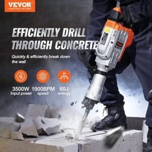 Martillo de demolición VEVOR 3500 W - ¡Martillo de martillo de hormigón potente para demolición! Incluye 2 cinceles, guantes y mango frontal giratorio de 360 °C. ¡Consíguelo ahora!