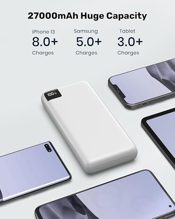 Opiniones sobre la batería externa SOARAISE de 27000mAh con carga rápida PD QC3.0 y 4 salidas USB. ¡Descubre más en nuestra tienda online!