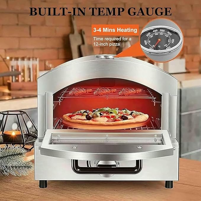 Horno de Pizza para Exteriores, Eléctrico o a Gas Propano, de 12 litros, Aparato Portátil para Todas las Cocinas al Aire Libre.