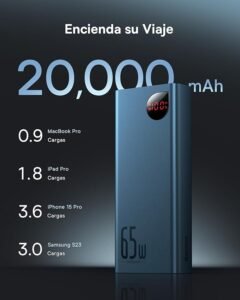 Opiniones Baseus Power Bank, Cargador Portátil USB C de 65W 20000mAh, Paquete de Batería de Carga Rápida - ¡Descubre la mejor solución de carga portátil! Imprescindible para tus dispositivos electrónicos, este power bank de Baseus es tu aliado perfecto. ¡Consíguelo ya!