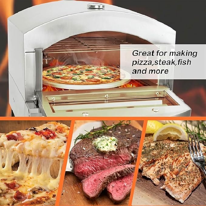 Horno de pizza eléctrico para interiores de 12 pulgadas - con rejilla para asar, bandeja para migas, asa y almohadillas.