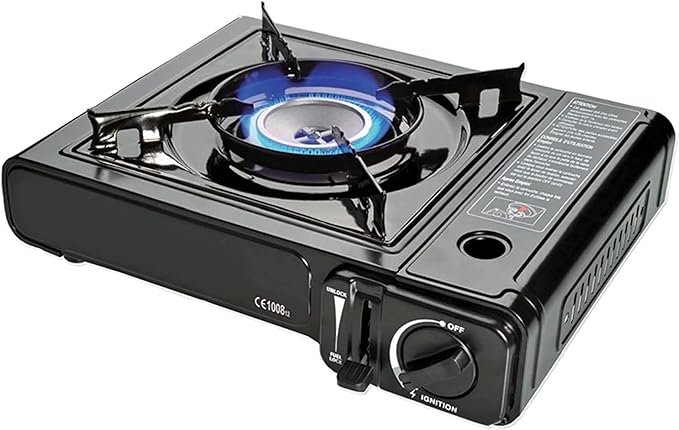 Hornillo de gas al aire libre con 8 cartuchos de gas de bayoneta para camping.