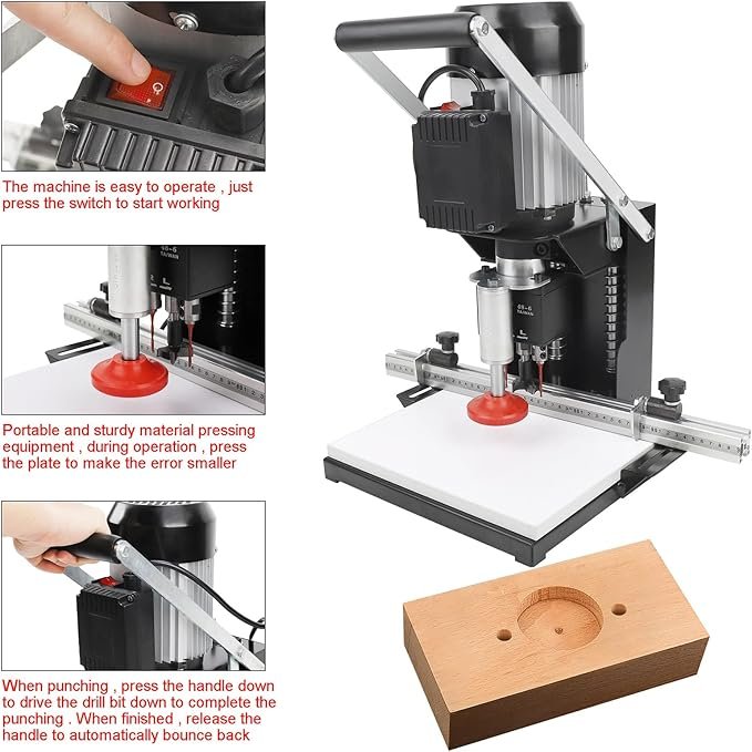 Descubre nuestra Taladradora de bisagras eléctrica NURCIX, una potente herramienta portátil para carpintería. Con 1100W de potencia y 2880 RPM, podrás perforar bisagras con una profundidad de 0-40 mm de manera rápida y precisa. ¡Hazte con la tuya ahora!