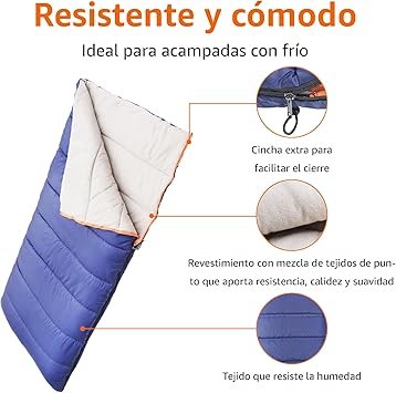 Opiniones Amazon Basics Saco de Dormir Ligero, 4 Estaciones, para Clima Frío y Cálido - Producto de alta calidad para acampar en cualquier clima. ¡Compra el tuyo ya en Amazon!
