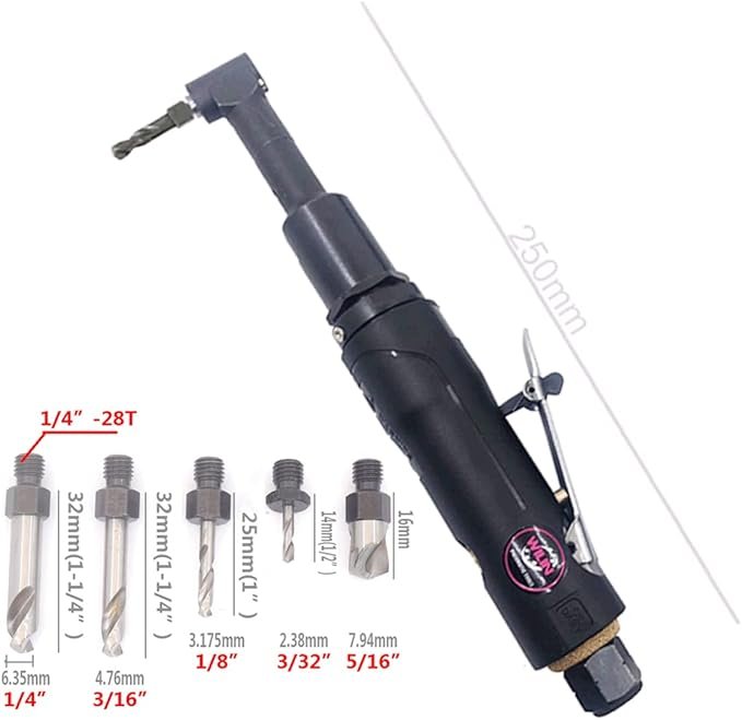 Taladro neumático roscado de aire para aviones de 1/4"-28 - Kit de mantenimiento con 5 brocas incluidas - Herramienta de alta calidad para reparaciones de aeronaves.