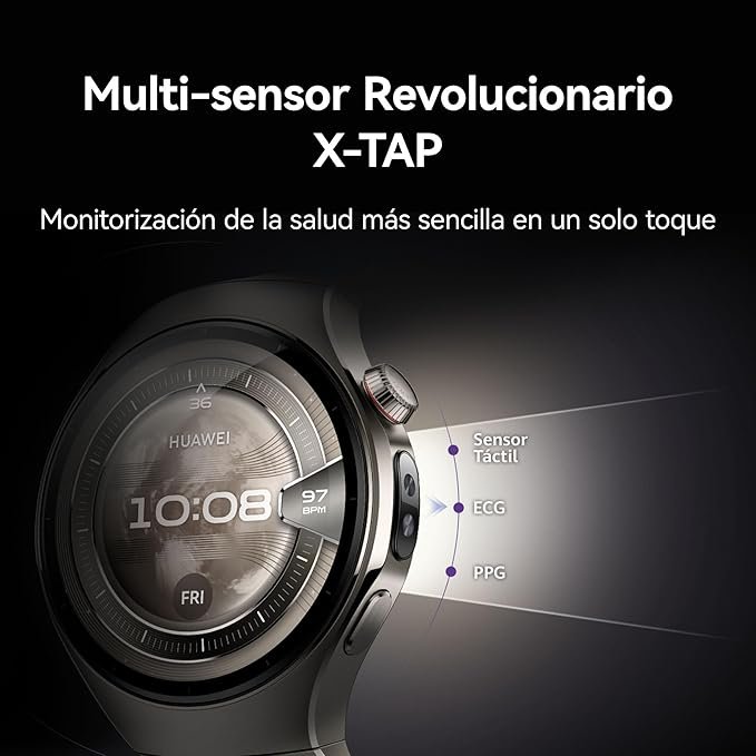 HUAWEI WATCH 5 46mm Smartwatches con FreeBuds 6i Blanco. Descubre el revolucionario Multi-sensor X-TAP y la función de salud avanzada como SpO2, ECG y HRV. Además, disfruta de la comodidad de la eSIM y Health Glance en tu muñeca. ¡Consigue el tuyo ahora!