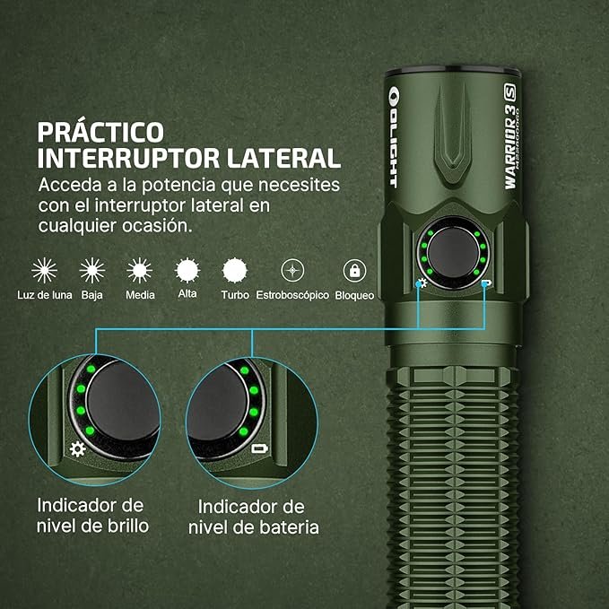 Linterna LED táctica OLIGHT Warrior3S de alta potencia con 2300 lúmenes y recargable vía USB - ¡Descubre por qué es la preferida por nuestros clientes!