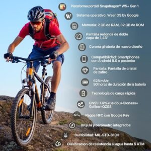 Ticwatch Pro 5 Enduro Slate Smartwatch para Hombres con 1.43 "Android Wear OS, 90 Horas de batería, 110+ Modos de Entrenamiento y Seguimiento de Ritmo cardíaco las 24 horas.