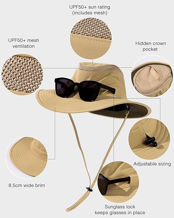 Sombrero de sol impermeable XL/XXL para hombres y mujeres, sombrero de sol UV de ala ancha - Opiniones TOP-EX
