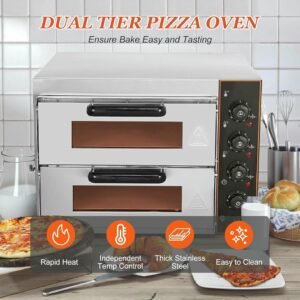 "Horno de pizza eléctrico de dos pisos para interiores de 16 para restaurante y hogar. Descubre la mejor opción para cocinar deliciosas pizzas en casa o en tu negocio. ¡Calidad y versatilidad garantizada!"
