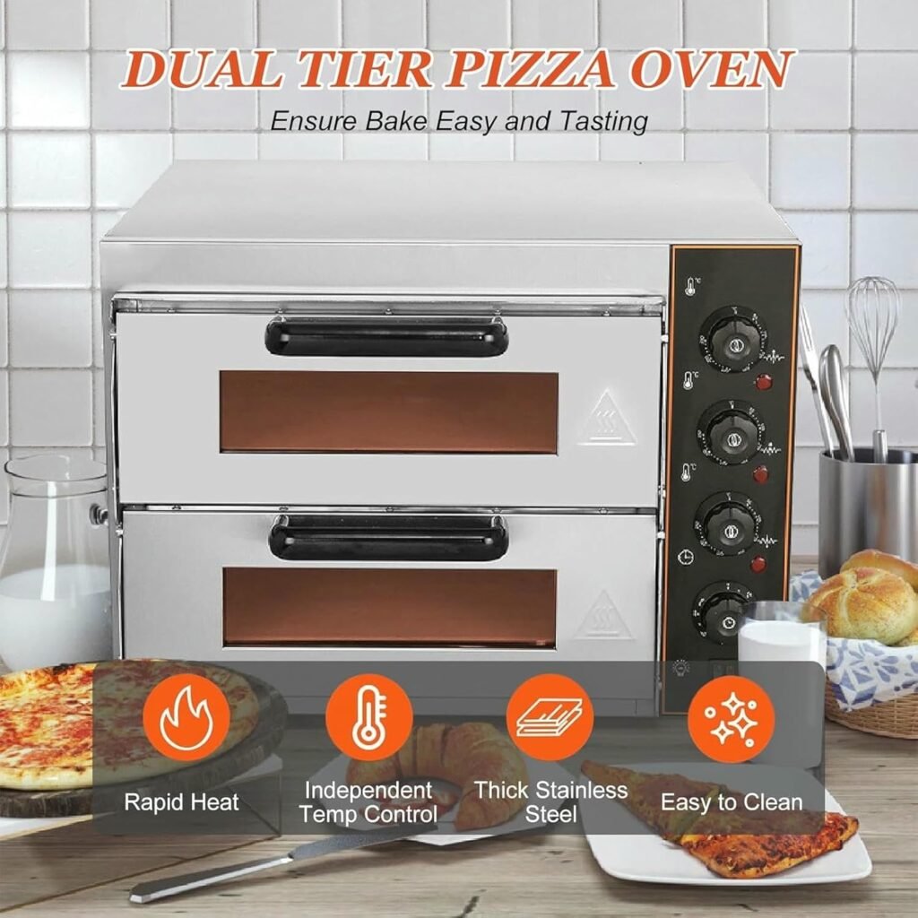 Horno de pizza comercial de encimera de doble capa, eléctrico de acero inoxidable - Opiniones y características.