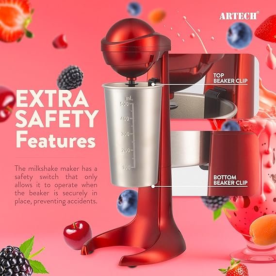 Batidora retro con vaso de acero inoxidable 100W y espumador de leche