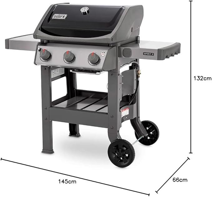 Barbacoa de Gas Weber Spirit II E-310 GBS con 3 quemadores, termómetro en la tapa y mesa lateral plegable. ¡Compra la mejor barbacoa para tus asados en casa!