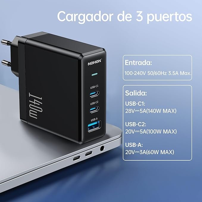 Cargador USB C Rápido 140W PD 3.0 GAN - Opiniones y Análisis - Comprar en línea.