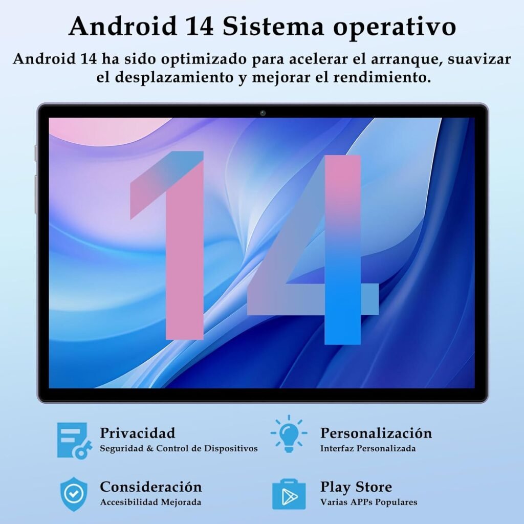 Opiniones Android 14 Tablet 10 Pulgadas, 22GB RAM+128GB ROM (TF 1TB), 5G WiFi, Widevine L1/Octa - Imagen de Producto