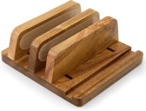 Soporte vertical de madera de acacia para laptop ROCDEER con ranuras doble ajustables - Opiniones y especificaciones.