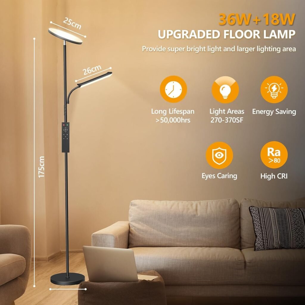 Opiniones Lámpara de Pie LED Regulable de 42 W - ¡Ilumina tu salón con estilo!