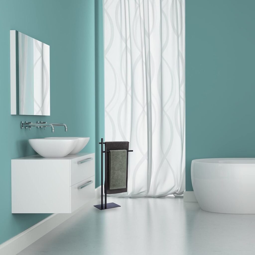 Portatoallas de Pie Metálico - Toallero con 2 Barras de Opiniones Relaxdays.