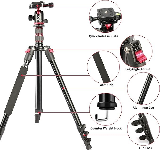 "ZOMEi Trípode de aluminio para cámara - Opiniones y características del soporte de trípode resistente de 196 cm con cabeza de bola de 360°"
