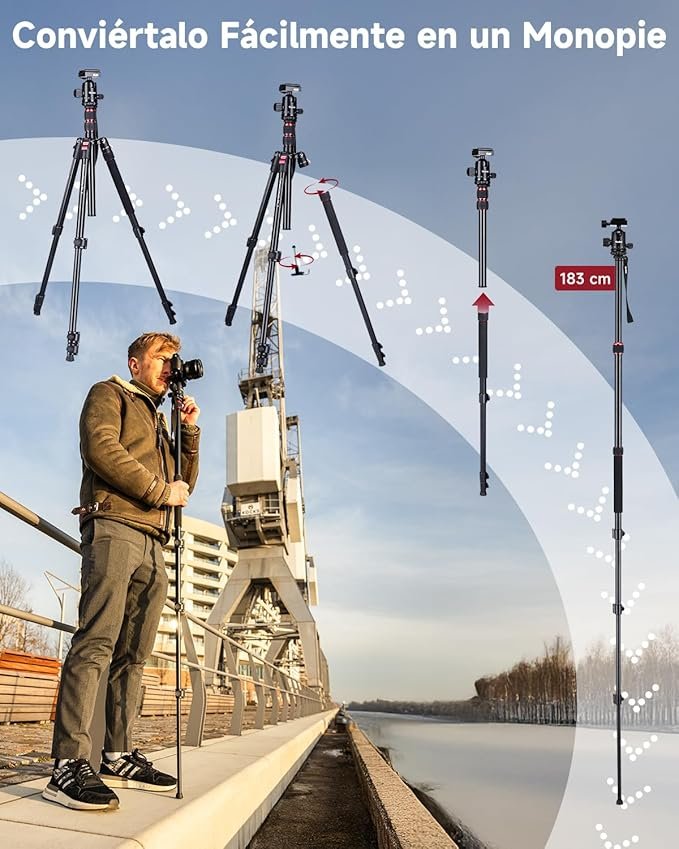 Opiniones Trípode Rollei Compact Traveler No. 2, 180cm - Trípode Cámara Portátil de Aluminio de Viaje con Cabezal Esférico. ¡Consigue la estabilidad perfecta para tus fotos en cualquier lugar!