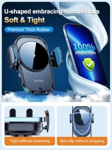 Opiniones Auckly 15W Qi Cargador Inalámbrico Coche - Soporte Movil Coche con Ventosa Porta Soporte y Bloqueo Automático Rápida