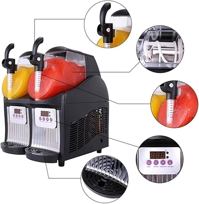 Máquina de Queso de Bebida de Hielo Congelada de 2x2.5l, Fabricante de Granizados de Doble Cilindro de 300W con Iluminación LED y Termostato Ajustable - Opiniones, Precios y Funcionalidades
