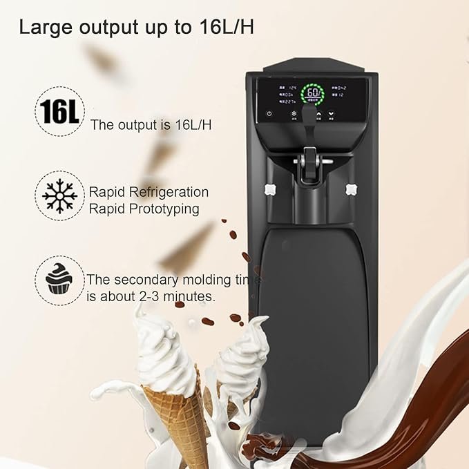 Máquina Comercial de Helado Suave de 3,8 L: Opiniones, Producción Rápida de 16 L/h, Prepara de 5 a 8 Conos a la Vez, Limpieza Automática con un Solo Toque, Pantalla Táctil Inteligente.