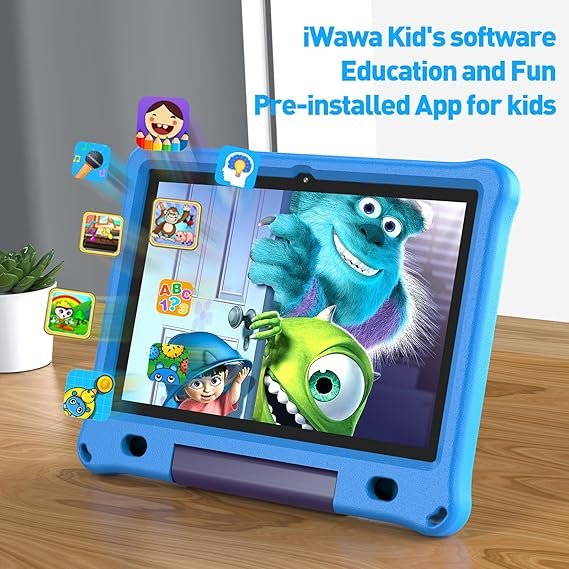 Tablet Android 12 para niños - Opiniones, WiFi, Pantalla IPS HD de 10'', 3 GB+64 GB, Software IWAWa Kids preinstalado.