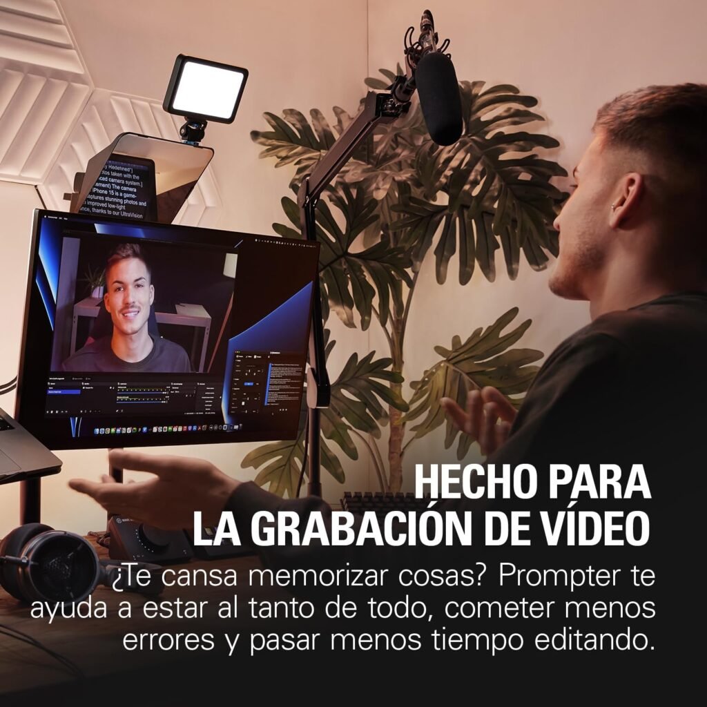 Elgato Prompter – Teleprompter con pantalla incorporada para YouTube, Twitch, Zoom, Teams y más. Compatible con DSLR y Webcam. ¡Aumenta tu producción de videos con este teleprompter profesional!