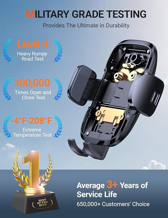 Soporte para teléfono móvil TORRAS en el salpicadero del coche - Opiniones y Grado Militar - con Ventosa Potente.