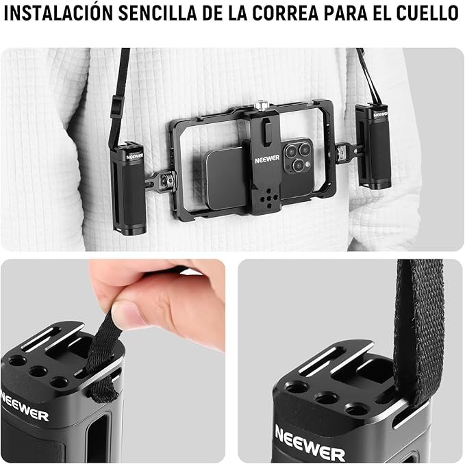 NEEWER Soporte de Video para Smartphone con cordón de Doble Agarre, Ranura de Clip para micrófono - Opiniones y Características del Producto